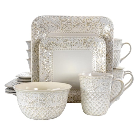 Fastfood Ivory Lotus Square Dinnerware Set - 16 Piece FA1666647